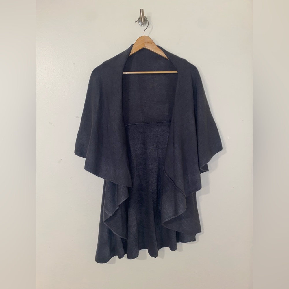 Look Women Black Asymmetrical Shrug with Waterfall Ruffles One Size